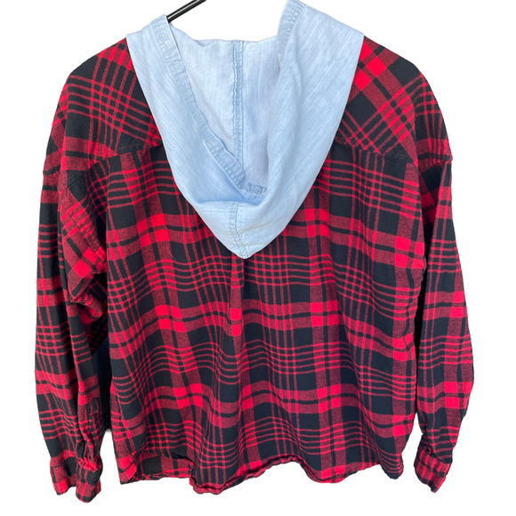 Taxi Mixed Fabric Red Plaid Full Zip Chambray Hoodie Plus Size 1X - Picture 2 of 4